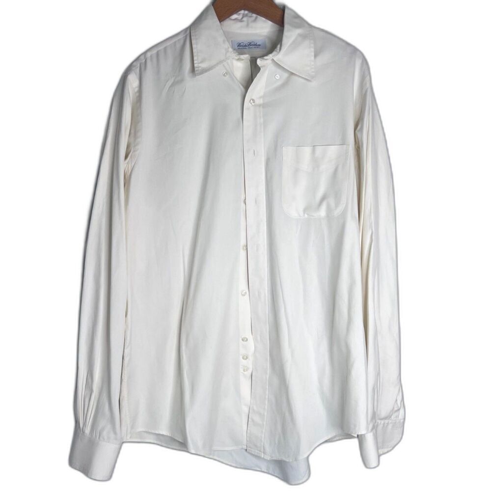 Brooks Brothers Original Polo Woven Shirt Cream Long Sleeve Button Front Neck 18